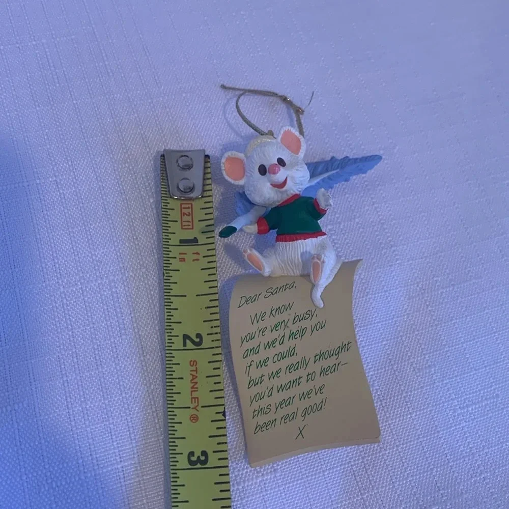 Vintage Hallmark 3” Mouse with Quill Pen and Dear Santa Letter Holiday Ornament